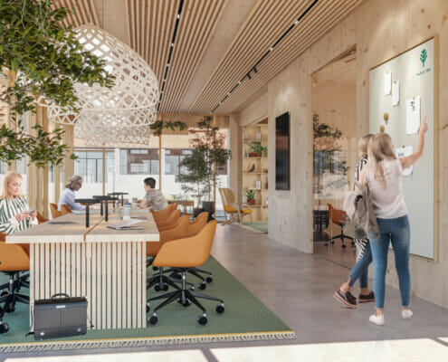 Inne i lokalet, illustrasjon.