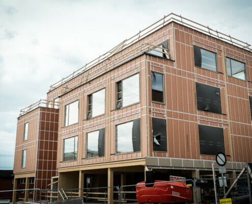 Utvendig under bygging, foto.