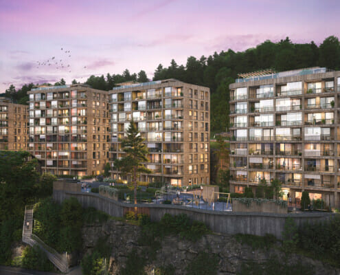 Ferdig resultat av leilighetene i skumring, illustrasjon.