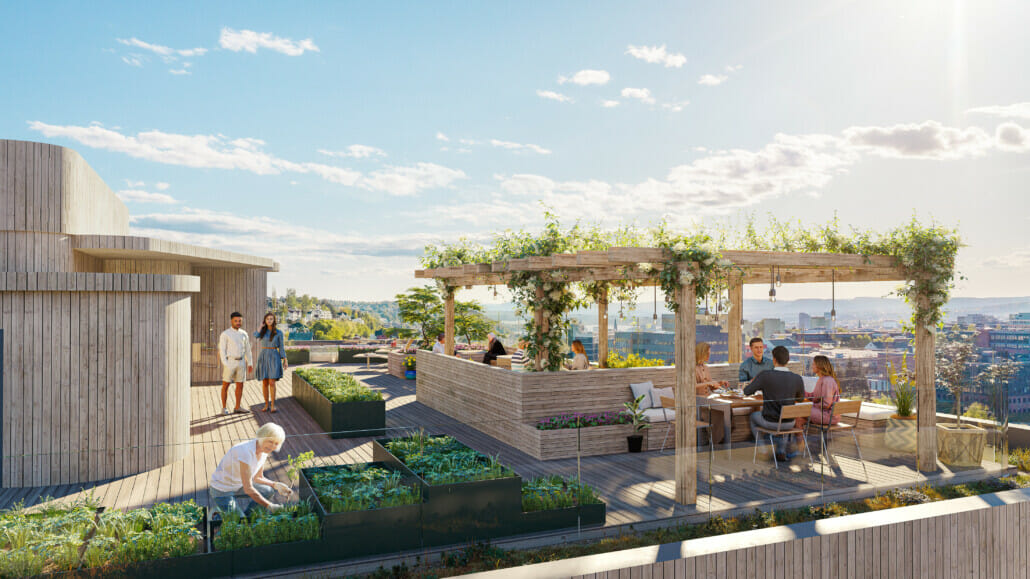 Takterrasse på Fyrstikkbakken, illustrasjon.