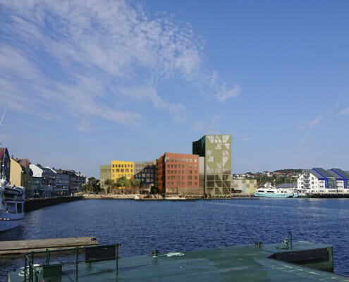 220330 CKSU_hele_sett fra Piren Campus sett fra Piren, illustrasjon.