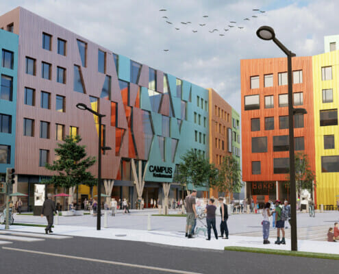 CKSU_hele_sett fra sørvest_Render 2.1 Ferdig resultat utvendig, illustrasjon.