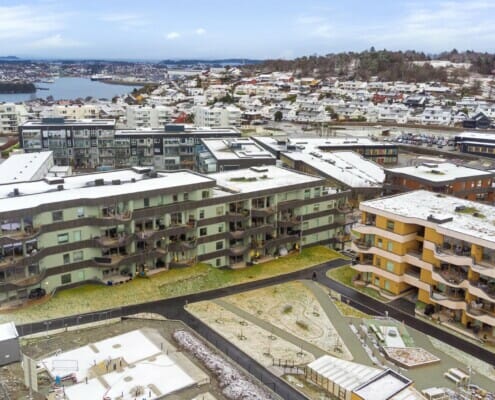 Drone oversikt over bygningene, foto.