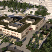 Illustrasjon av Sofiemyr skole i massivtre