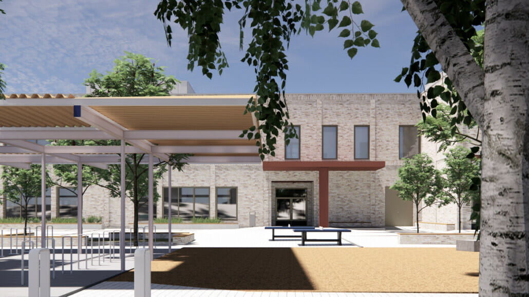 Illustrasjon av Sofiemyr skole bygget i massivtre Illustrasjon av Sofiemyr skole bygget i massivtre